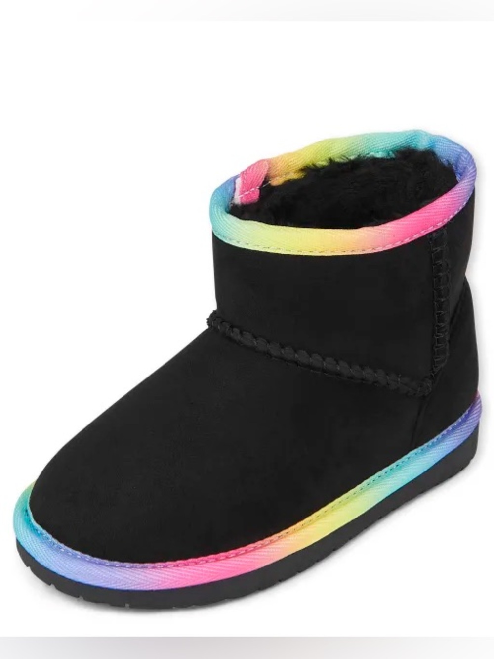 The Children's Place Black Faux Suede “Ugg” Style Boots with Rainbow Trim girls